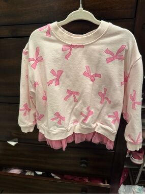 Angel Dear Bow Print Sweatshirt with Pink Tulle